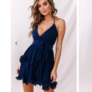 Selfie Leslie Greta Chiffon Layered Mini Dress  Navy Blue Size Small